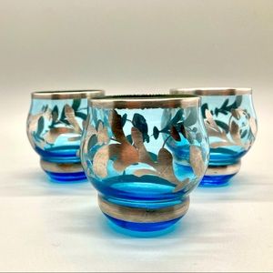 MCM Silver Overlay on Blue Glass Shot Glasses - Set of 3